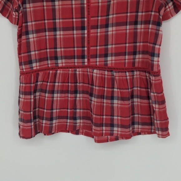 Maeve Red White Black Plaid‎ Short Sleeve Peplum Blouse Size Small - Picture 11 of 12